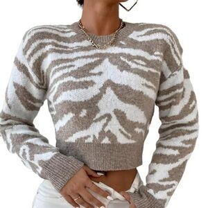 🤎Womens Sweaters Casual All Over Print Round Neck Pullovers Multicolor M🤎